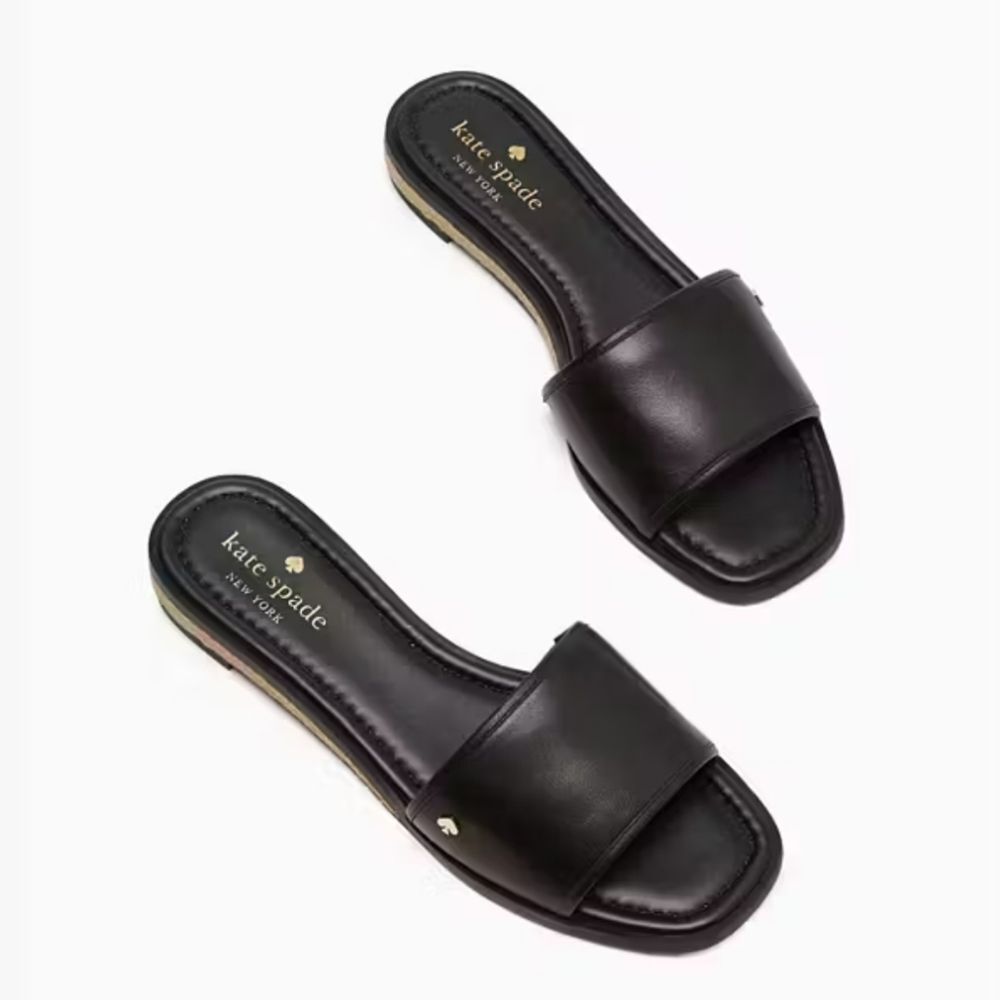 Kate Spade New York Palm Cove Black Leather Slide Sandals Size 7.5B